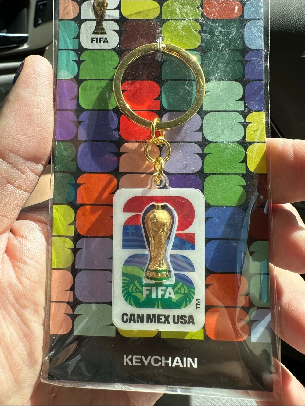 FIFA World Cup Gold Trophy Keyring — White, Gold, Green Accent